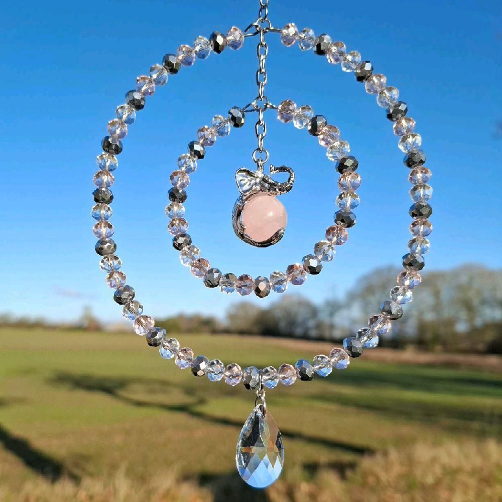 Rose Quartz Elephant Sun Catcher Available In Two Sizes