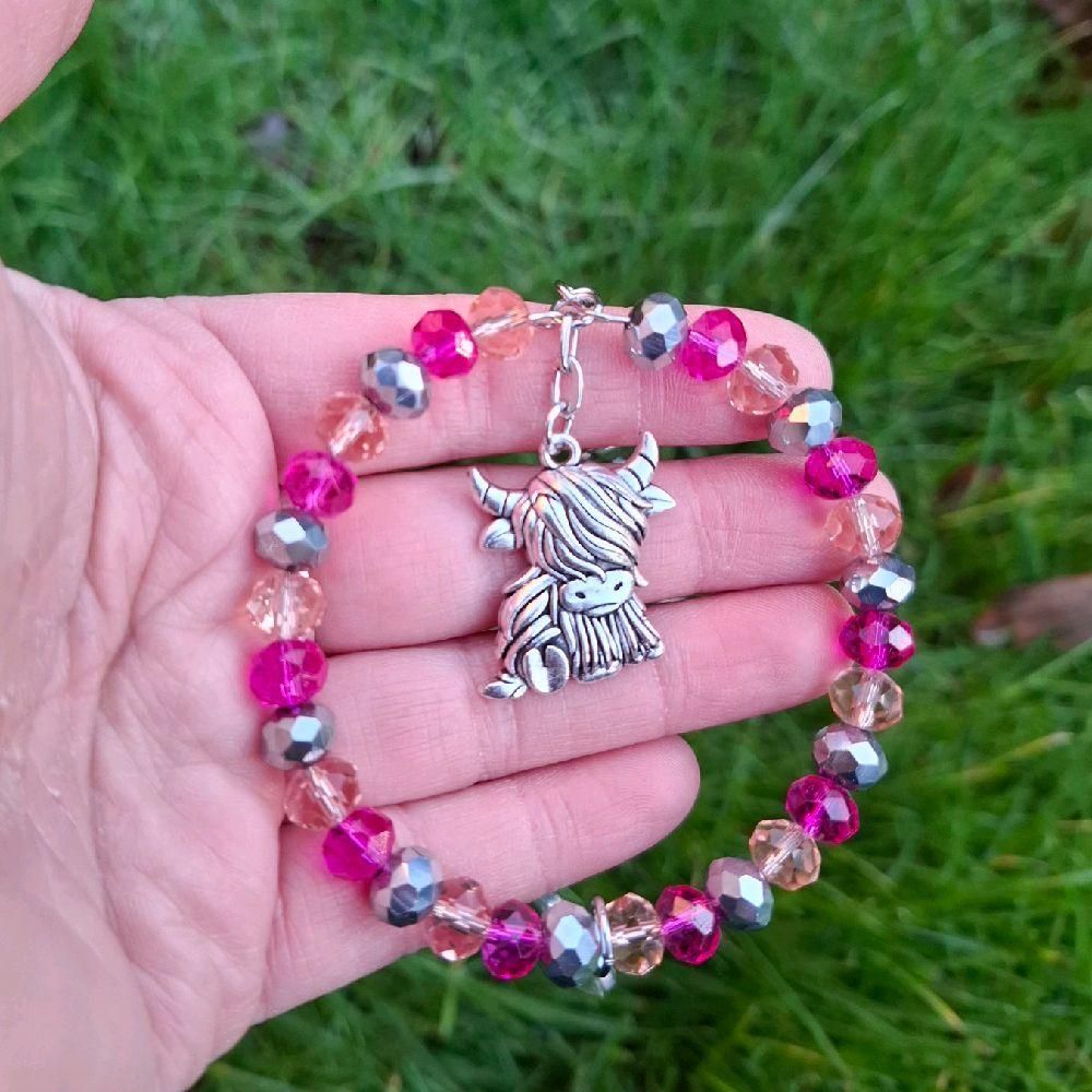 Pink Highland Cow Sun Catcher Available In Two Sizes