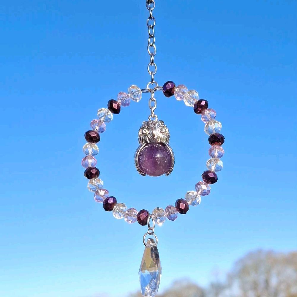 Amethyst Owl Sun Catcher Available In Two Sizes