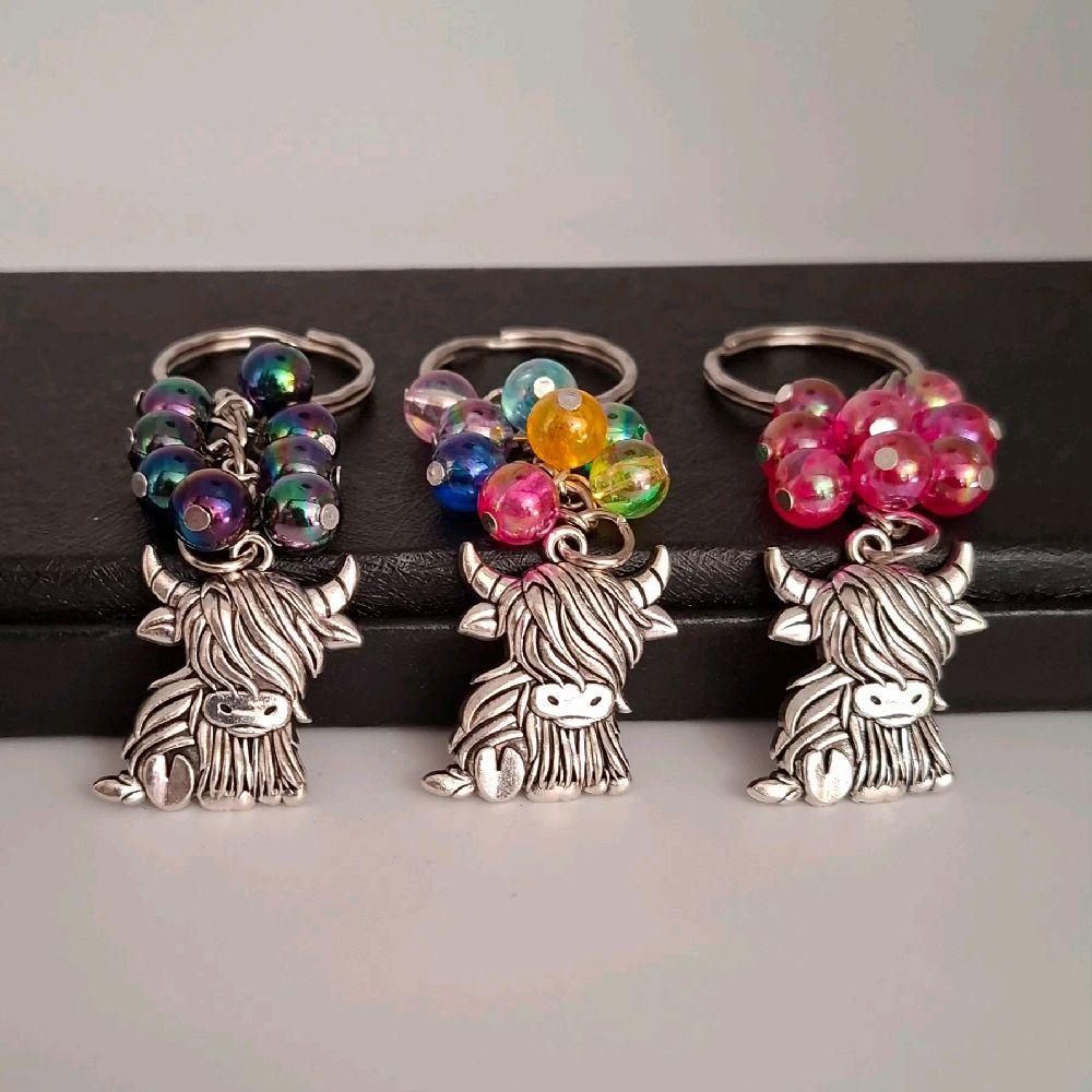 Highland Cow Beaded Keyring Available In Three Colours