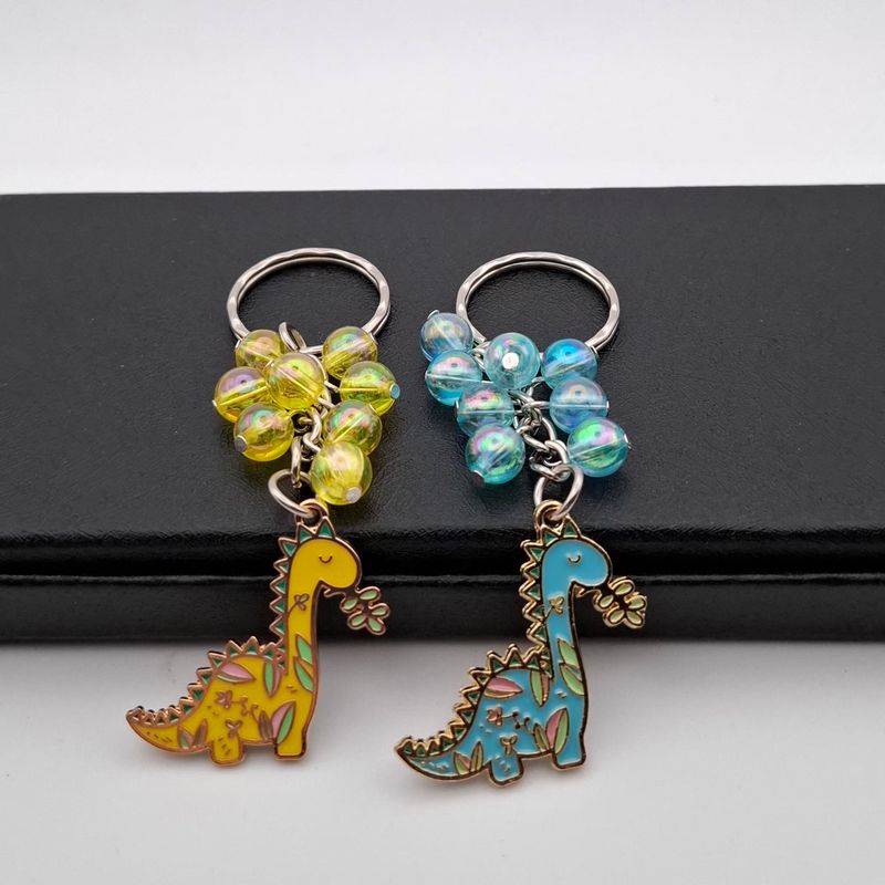 Dinosaur Beaded Keyring, Aqua or Yellow, Handmade