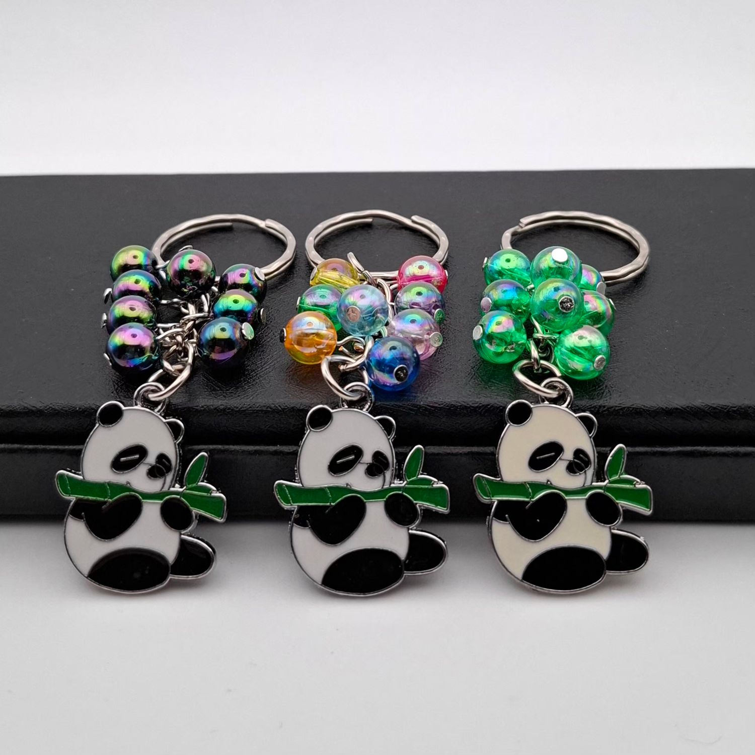 Panda Beaded Keyring, 3 Colours Available, Handmade Panda Beaded Keyring, 3 Colours Available, Handmade