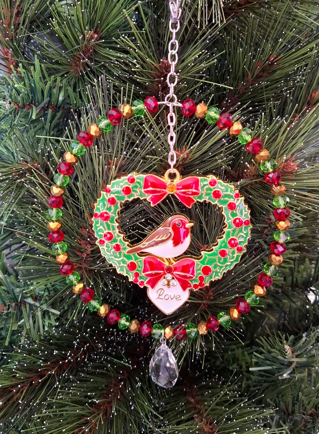 Festive Robin Christmas Tree Decoration or Sun Catcher