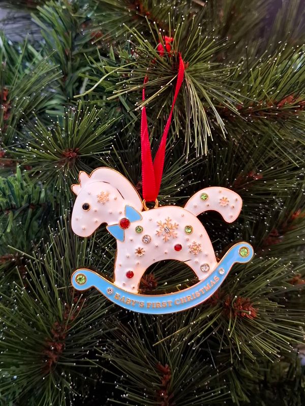 Baby's First Christmas Tree Decoration or Sun Catcher Aqua Blue