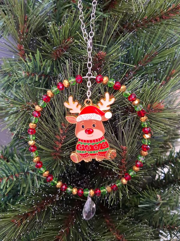 Cute Rudolph in a Jumper Christmas Tree Decoration or Sun Catcher