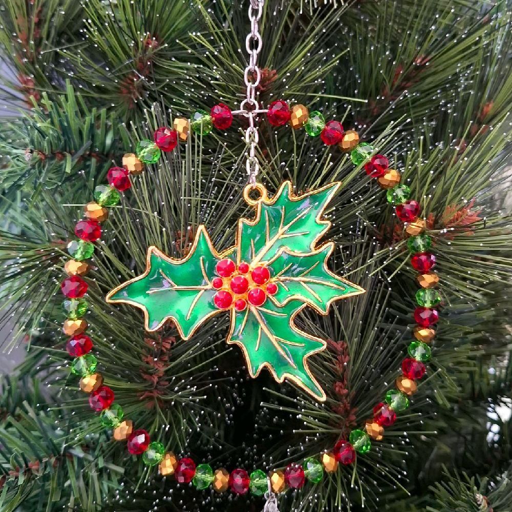 Holly Tree Decoration or Sun Catcher Pink
