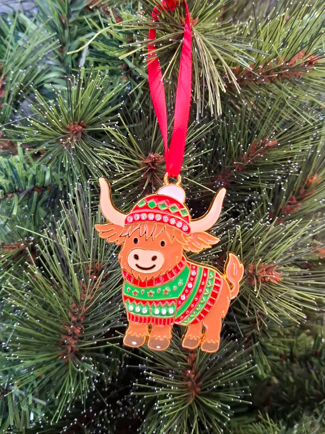 Highland Cow in a Jumper Christmas Tree Decoration or Sun Catcher Highland Cow in a Jumper Christmas Tree Decoration or Sun Catcher