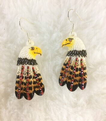 Eagle & Feathers Painted Bone Earrings