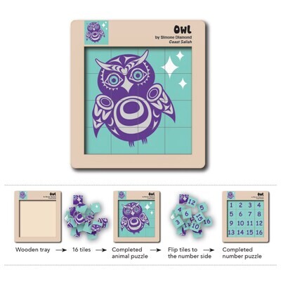 Double Sided Wooden Tile Puzzle - Owl
