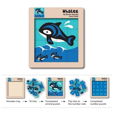 Double Sided Wooden Tile Puzzle - Whales