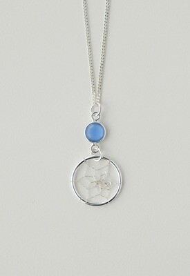 Silver Dreamcatcher Necklace - March - Blue Onyx