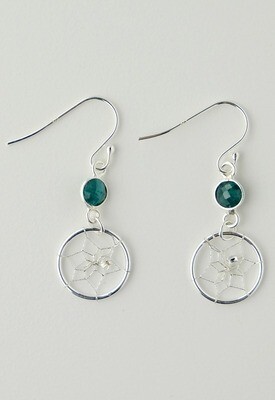 Silver Dreamcatcher Earrings - May - Emerald