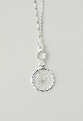Silver Dreamcatcher Necklace - April - Clear Quartz