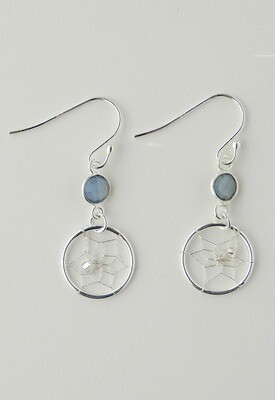 Silver Dreamcatcher Earrings - March - Blue Onyx