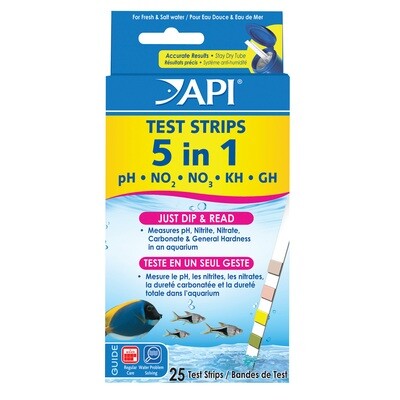 API 5 in 1 Aquarium Test Strips - 25pk