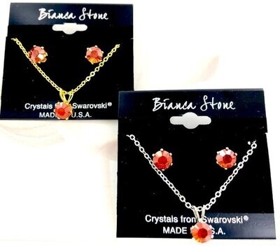 Bianca Stone Necklace &amp; Earring Set - Made in America with Crystal Red Magma Swarovski Crystal