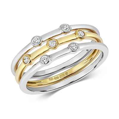 9ct White / Yellow Gold Diamond Rings Set of 3