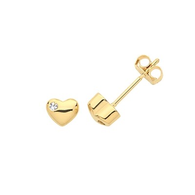 9ct Yellow Gold Heart CZ Stud Earrings