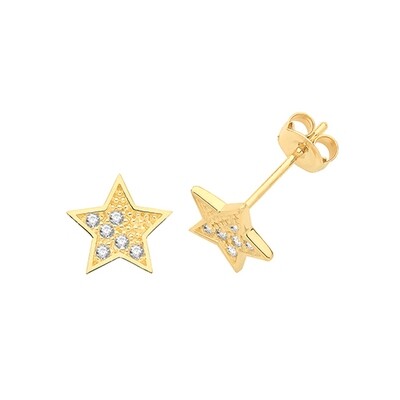 9ct Yellow Gold Star CZ Stud Earrings