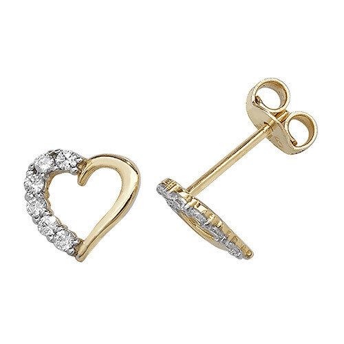 9ct Yellow Gold Heart CZ Stud Earrings