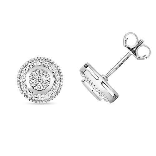 9ct White Gold Diamond Halo Stud Earrings