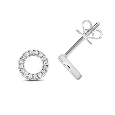9ct White Gold Diamond Circle Stud Earrings