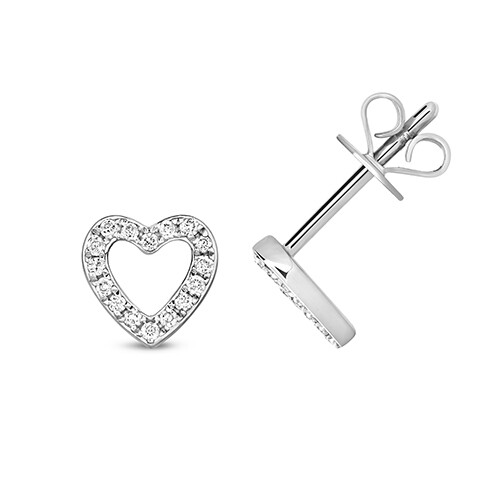 9ct White Gold Diamond Heart Stud Earrings