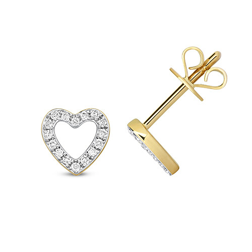 9ct Yellow Gold Diamond Heart Stud Earrings