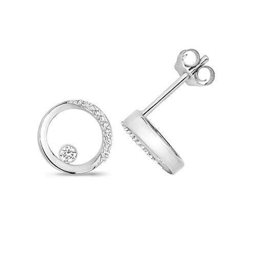 9ct White Gold Diamond Circle Stud Earrings