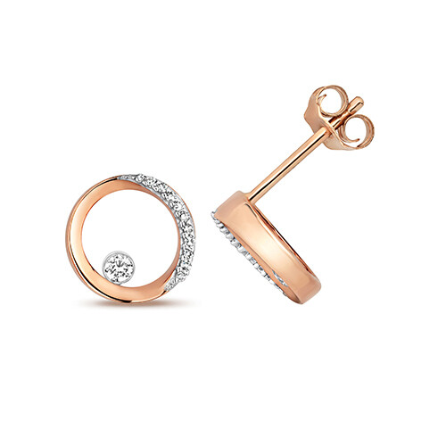 9ct Rose Gold Diamond Circle Stud Earrings