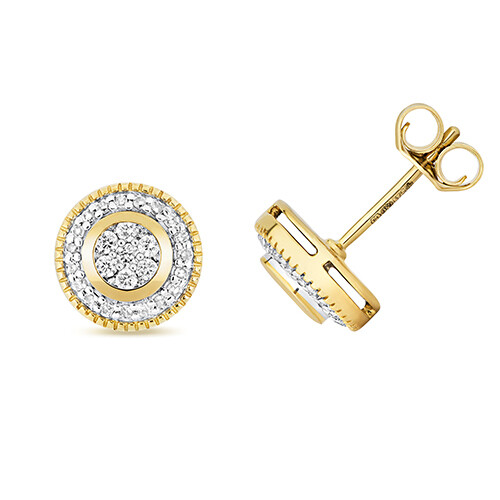 9ct Yellow Gold Diamond Halo Stud Earrings