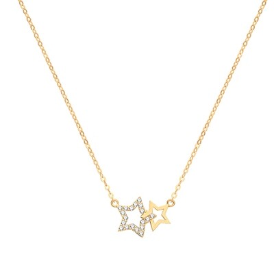 9ct Yellow Gold Double Star Necklace