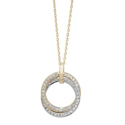 9ct Yellow / White Gold CZ Double Circle Necklace