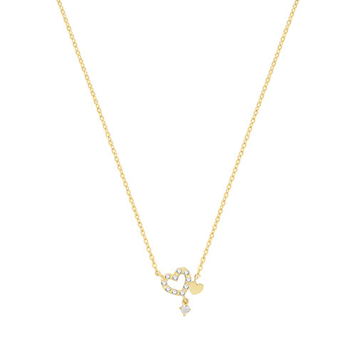 9ct Yellow Gold Double Heart CZ Necklace