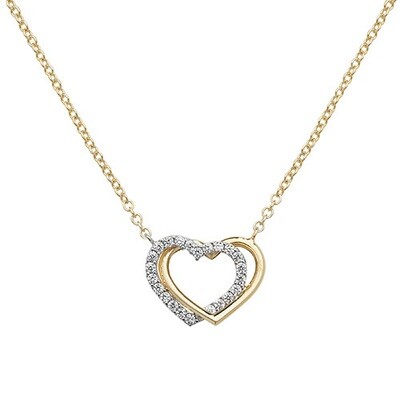 9ct Yellow Gold Double Heart CZ Necklace
