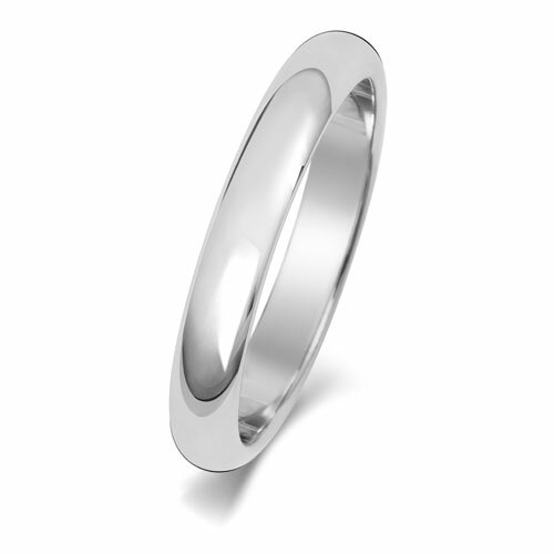 9ct White Gold D Shape Heavy 3mm Wedding Ring