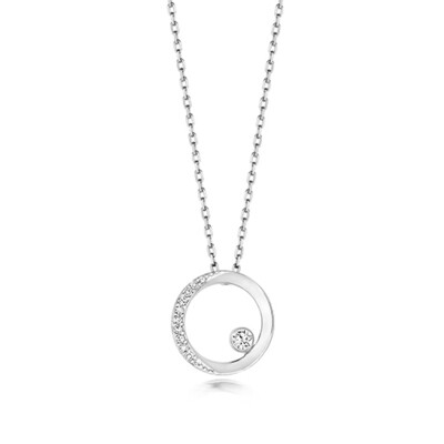 9ct White Gold Diamond Necklace Circle