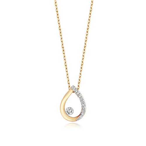9ct Yellow Gold Diamond Necklace Pear
