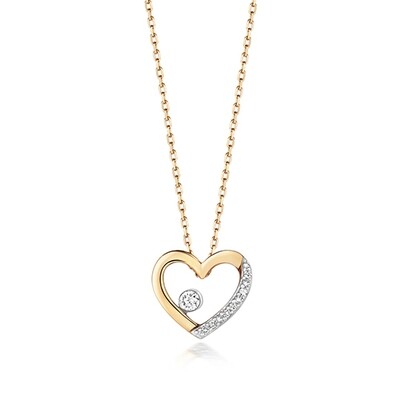 9ct Yellow Gold Diamond Necklace Heart
