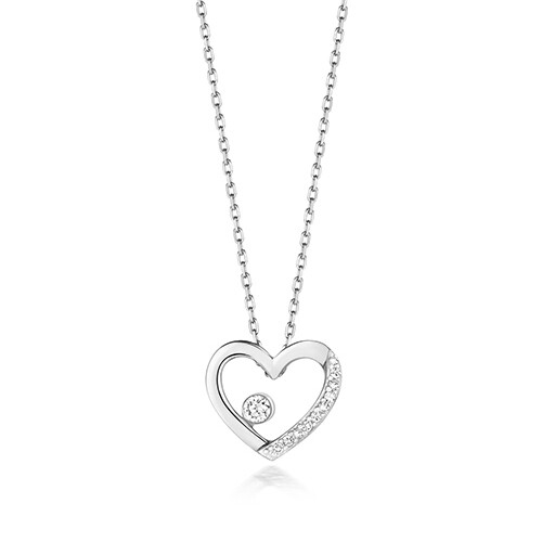 9ct White Gold Diamond Necklace Heart