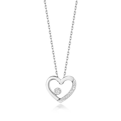 9ct White Gold Diamond Necklace Heart