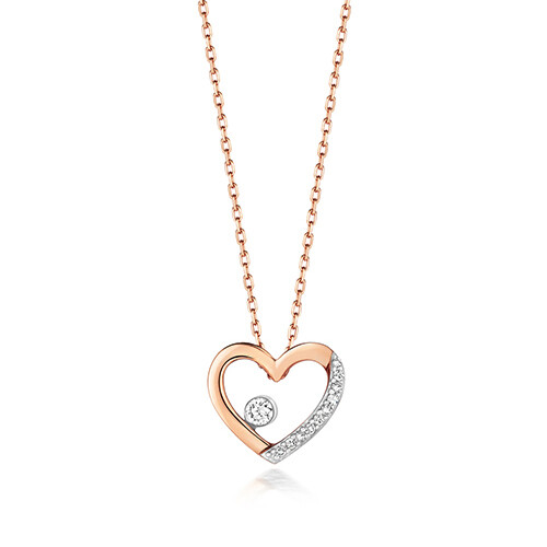 9ct Rose Gold Diamond Necklace Heart