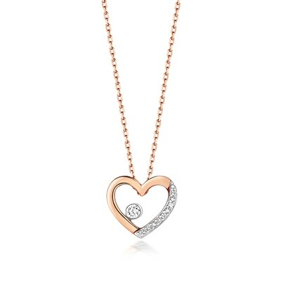 9ct Rose Gold Diamond Necklace Heart