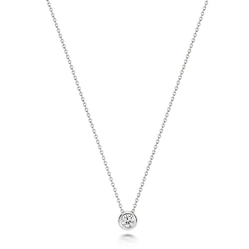 18ct White Gold Diamond Single Rubover Necklace