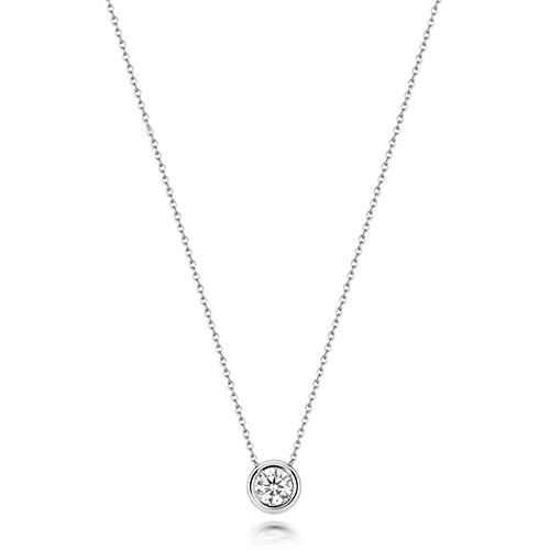 18ct White Gold Diamond Single Rubover Necklace