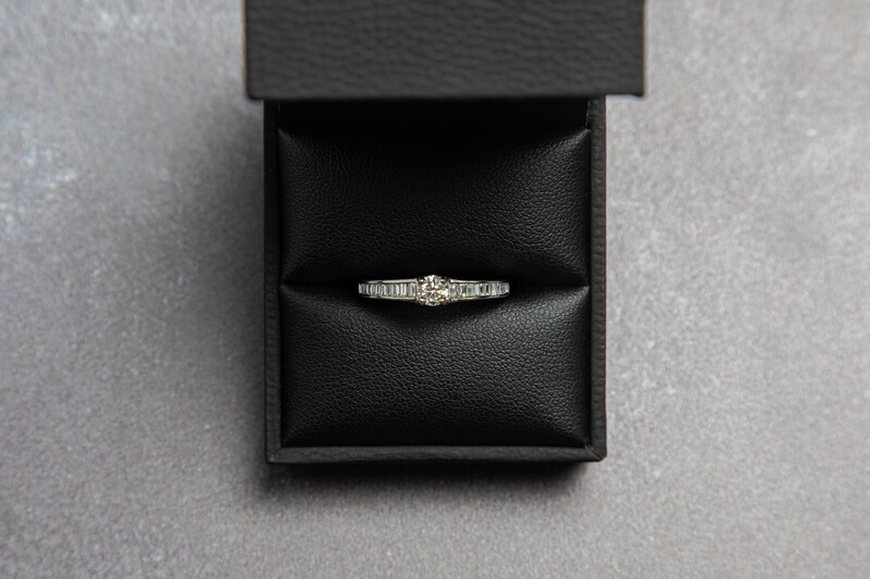 9ct White Gold Diamond (0.49ct) Solitaire Set Shoulders Engagement Ring