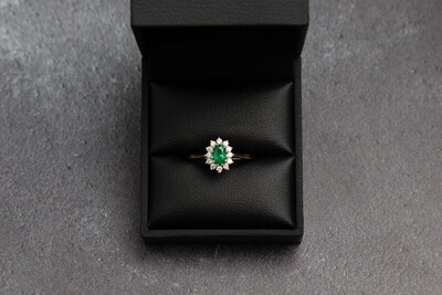 9ct Yellow Gold Diamond & Emerald Ring