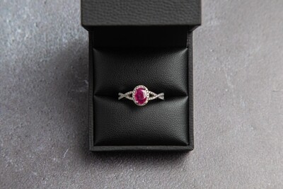 18ct White Gold Diamond & Ruby Crossover Ring