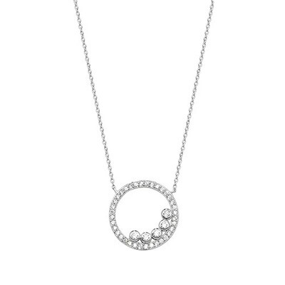 Rhodium Plated Silver Bubbles within Round Halo Style CZ Pendant on Fixed Chain