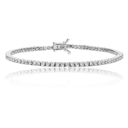 Rhodium Plated Silver Round Claw Set 2mm CZ Line Bracelet